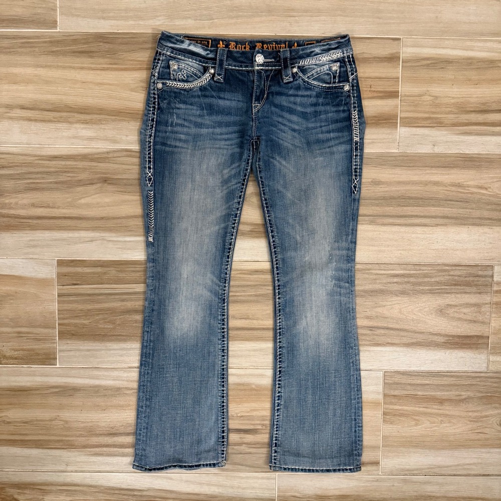 Rock Revival Sasha Bootcut Jeans Womens 28 Medium Wash Embroidered Low Rise